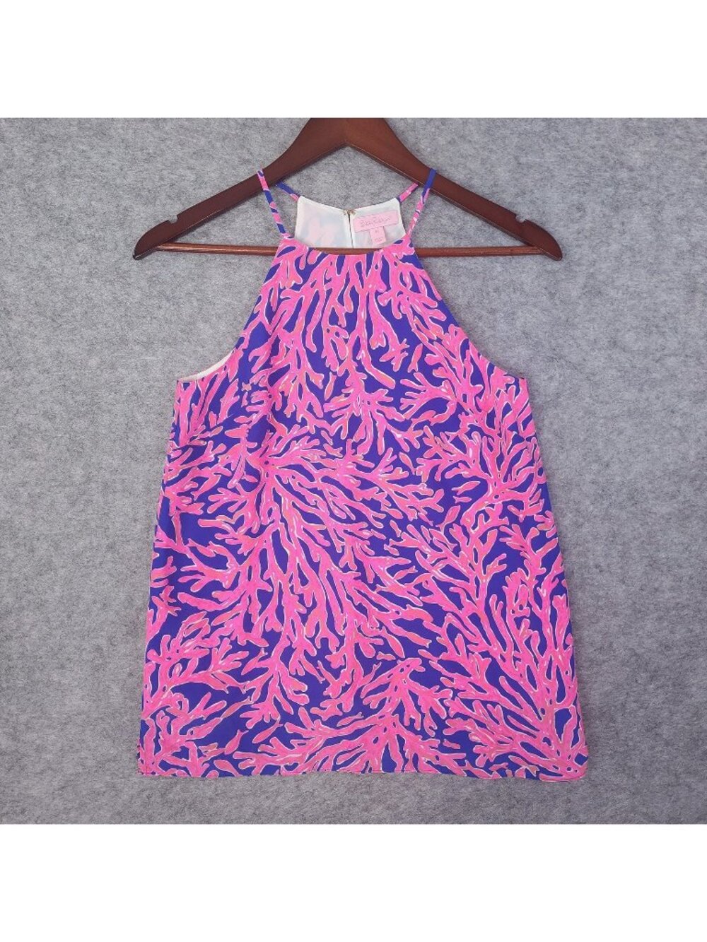Lilly Pulitzer Silk Halter Top XS Did You Catch That Samba Preppy Pink Blue